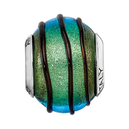 Sterlingsilber Reflections Teal mit Schwarz Stripes Italienisch Murano Perle