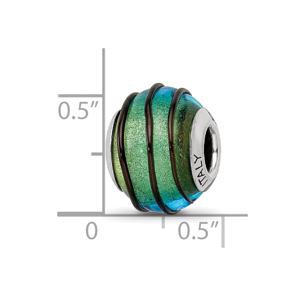 Sterlingsilber Reflections Teal mit Schwarz Stripes Italienisch Murano Perle