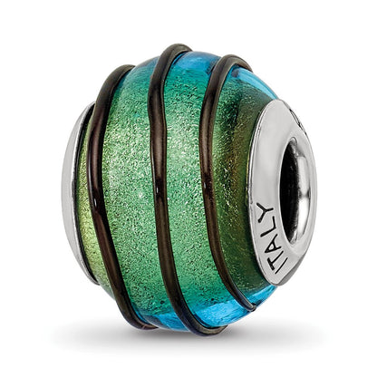 Sterlingsilber Reflections Teal mit Schwarz Stripes Italienisch Murano Perle