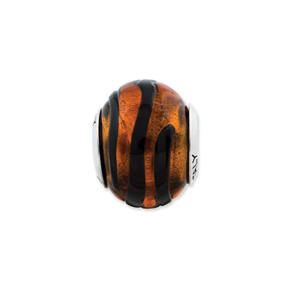 Sterlingsilber Reflections Orange/black Stripes Italienisch Murano Perle