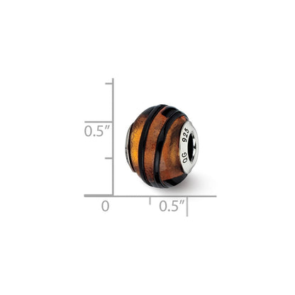 Sterlingsilber Reflections Orange/black Stripes Italienisch Murano Perle