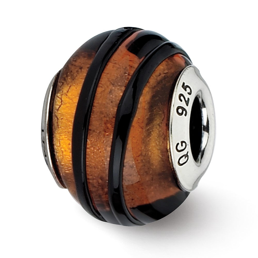 Sterlingsilber Reflections Orange/black Stripes Italienisch Murano Perle