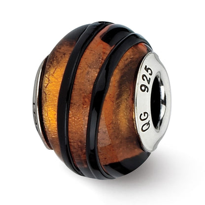 Sterlingsilber Reflections Orange/black Stripes Italienisch Murano Perle