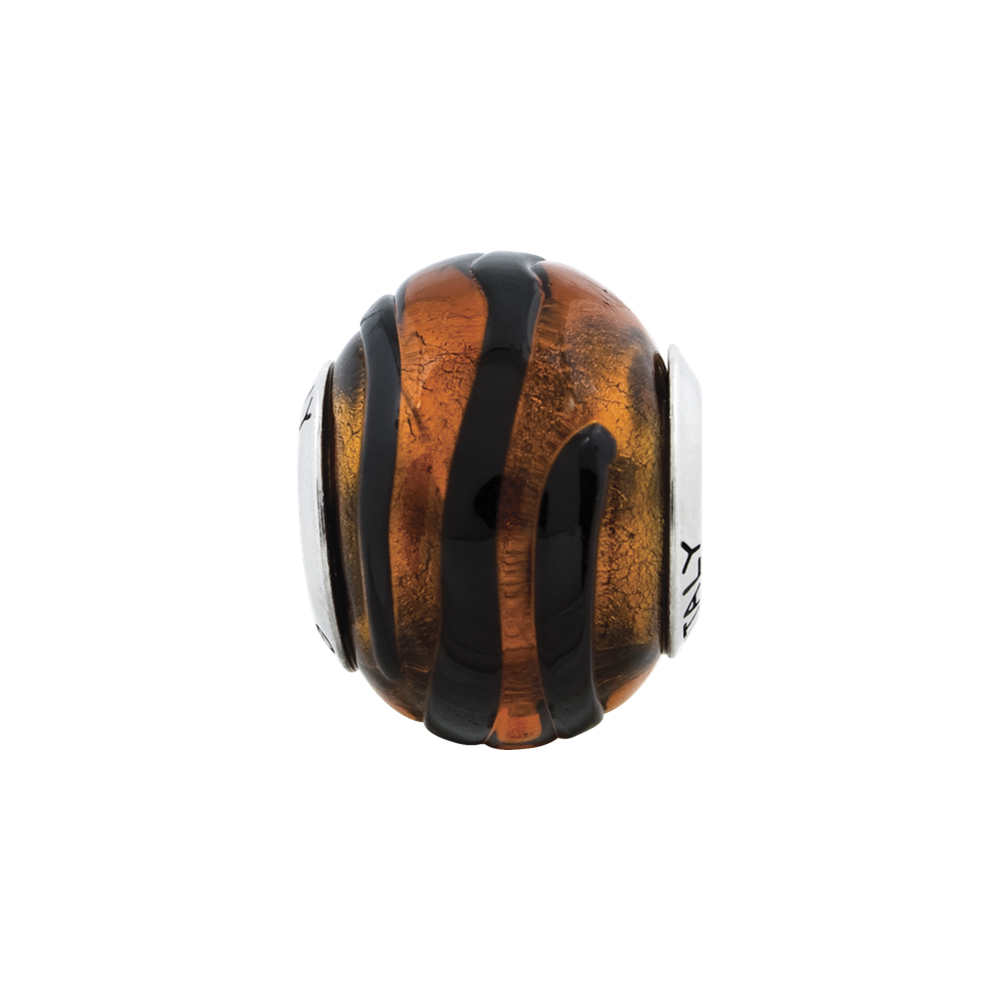 Sterlingsilber Reflections Orange/black Stripes Italienisch Murano Perle