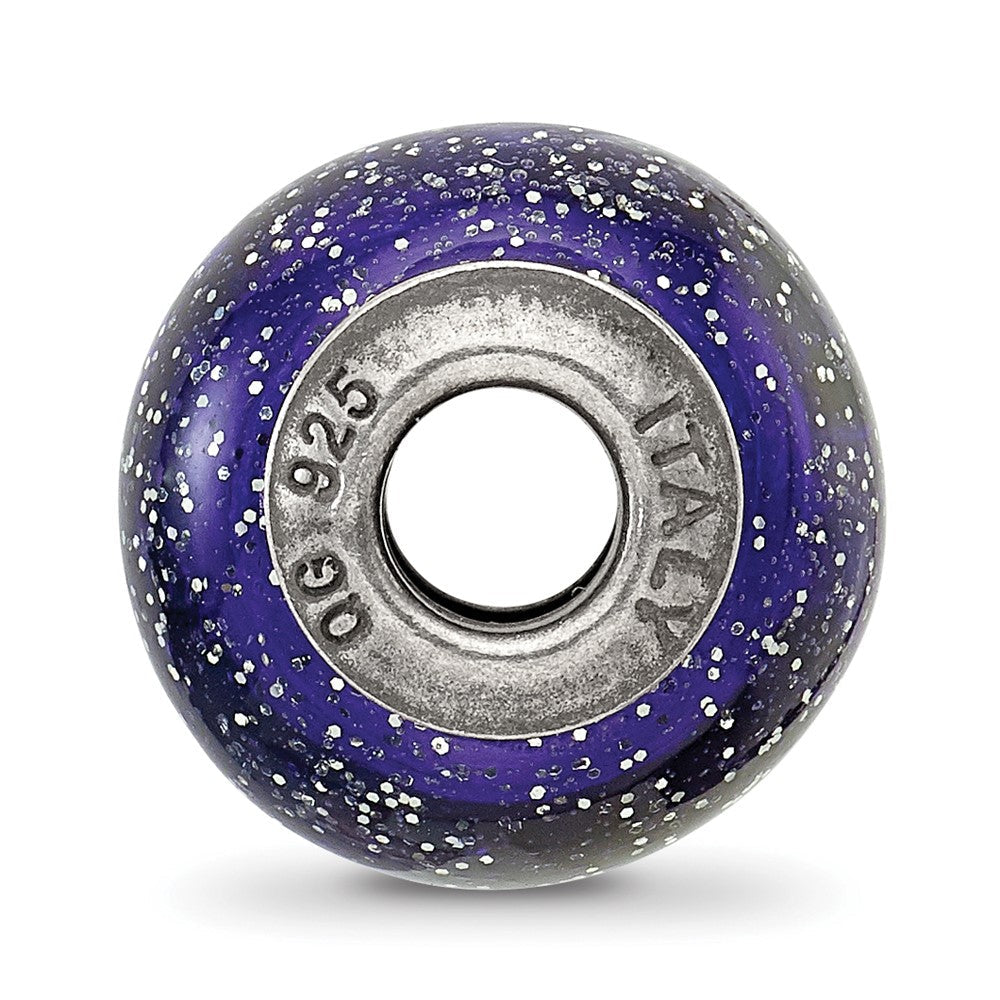 Sterlingsilber Reflections Dunkel Blau mit Silber Glitzer Italienisch Murano Perle