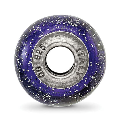 Sterlingsilber Reflections Dunkel Blau mit Silber Glitzer Italienisch Murano Perle