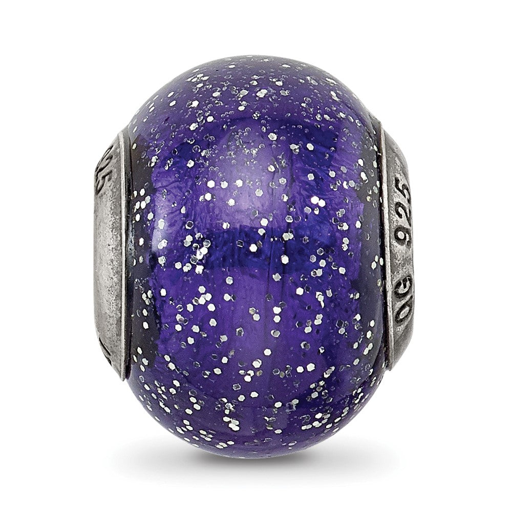 Sterlingsilber Reflections Dunkel Blau mit Silber Glitzer Italienisch Murano Perle