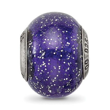Sterlingsilber Reflections Dunkel Blau mit Silber Glitzer Italienisch Murano Perle