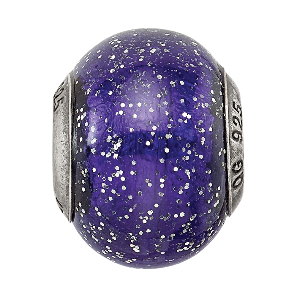 Sterlingsilber Reflections Dunkel Blau mit Silber Glitzer Italienisch Murano Perle