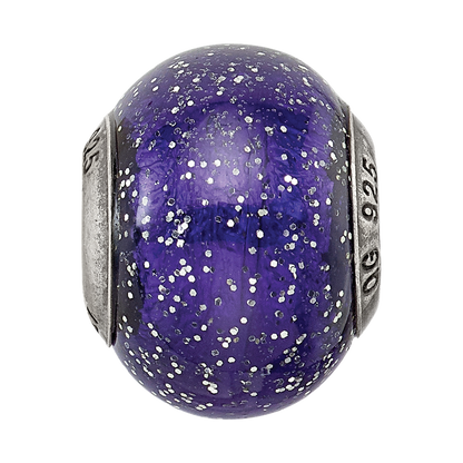 Sterlingsilber Reflections Dunkel Blau mit Silber Glitzer Italienisch Murano Perle