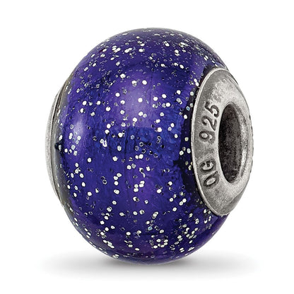 Sterlingsilber Reflections Dunkel Blau mit Silber Glitzer Italienisch Murano Perle