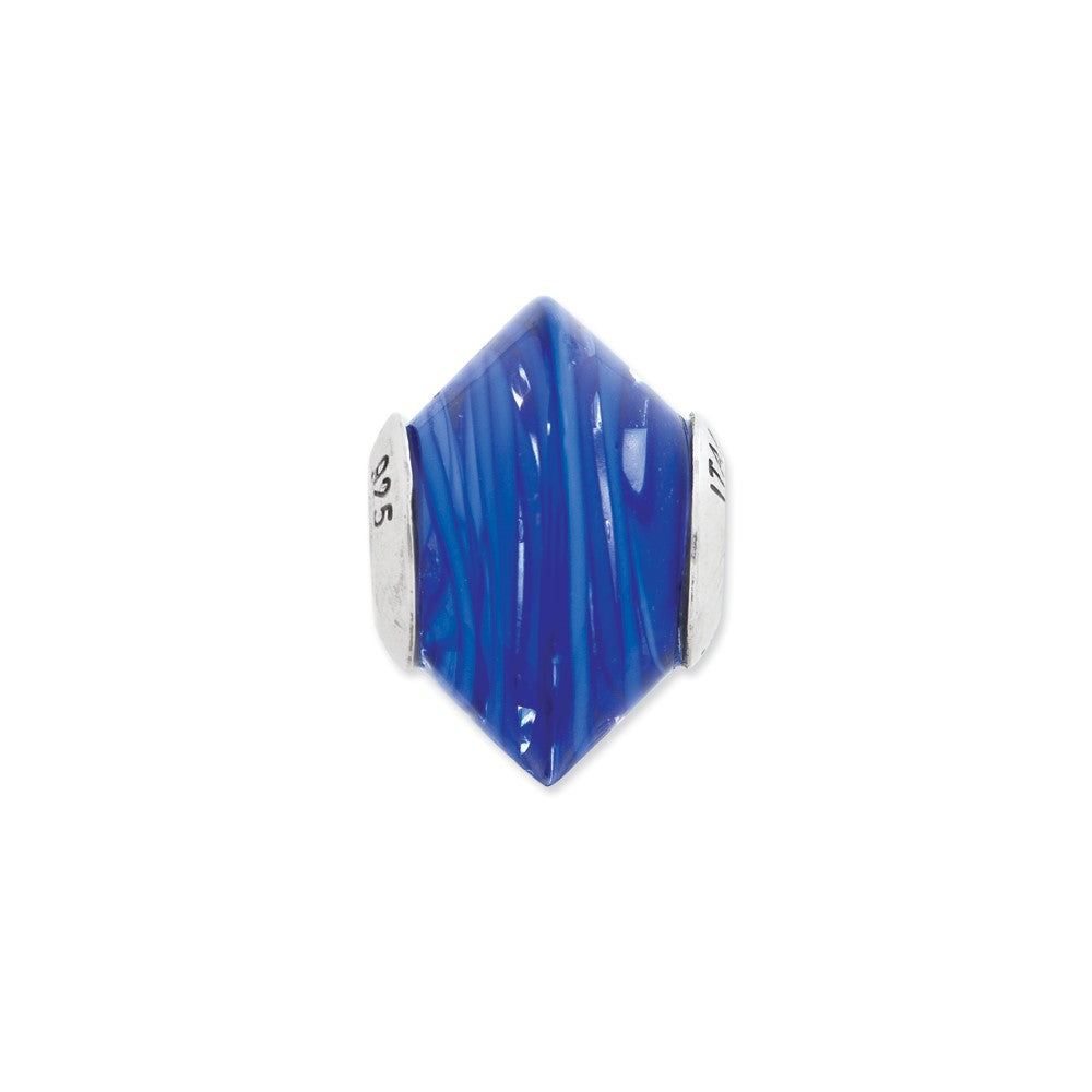 Sterlingsilber Reflections Dunkel Blau Swirls Italienisch Murano Glas Perle