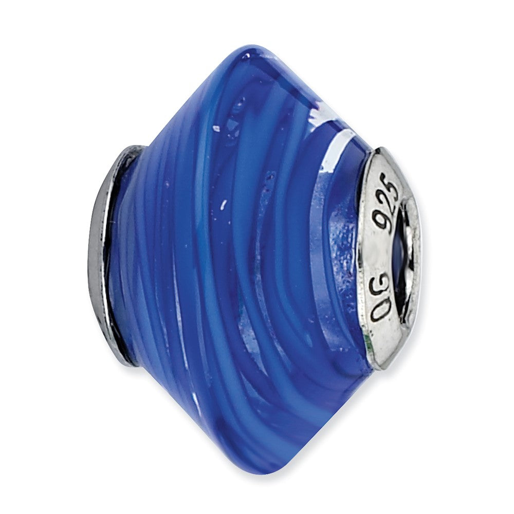 Sterlingsilber Reflections Dunkel Blau Swirls Italienisch Murano Glas Perle