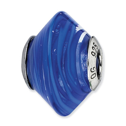 Sterlingsilber Reflections Dunkel Blau Swirls Italienisch Murano Glas Perle