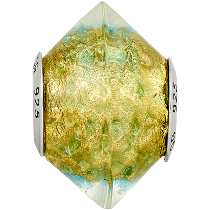 Sterlingsilber Reflections Gelb/teal Italienisch Murano Glas Perle