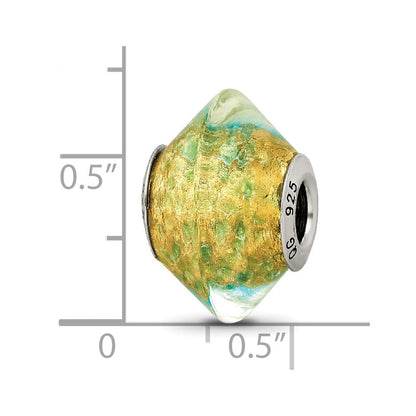 Sterlingsilber Reflections Gelb/teal Italienisch Murano Glas Perle