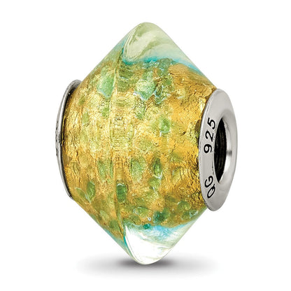 Sterlingsilber Reflections Gelb/teal Italienisch Murano Glas Perle