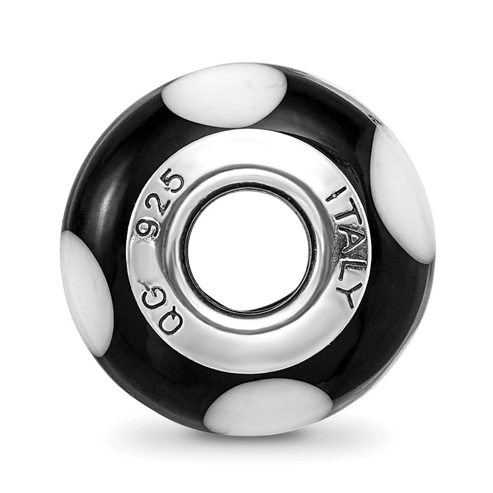 Sterlingsilber Reflections Schwarz mit Weiß Dots Italienisch Murano Perle