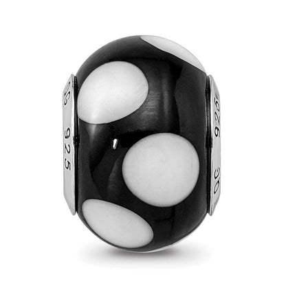 Sterlingsilber Reflections Schwarz mit Weiß Dots Italienisch Murano Perle