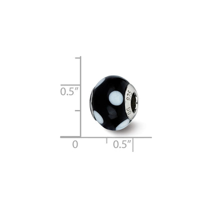 Sterlingsilber Reflections Schwarz mit Weiß Dots Italienisch Murano Perle