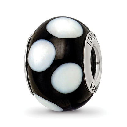 Sterlingsilber Reflections Schwarz mit Weiß Dots Italienisch Murano Perle
