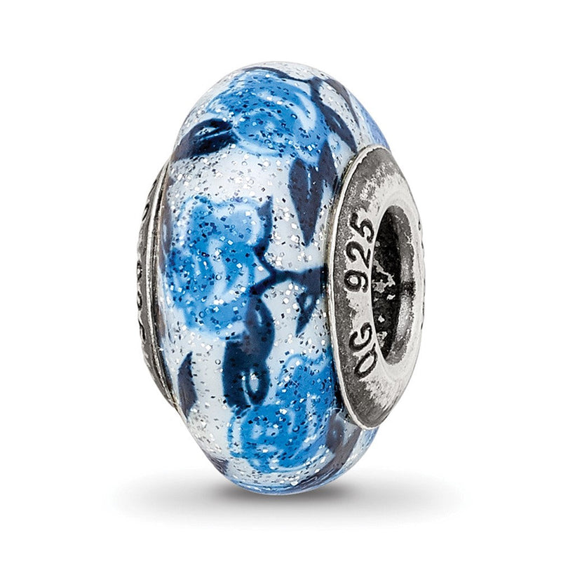 Sterlingsilber Reflections Blau Rose Glitzer Auflage Glas Perle