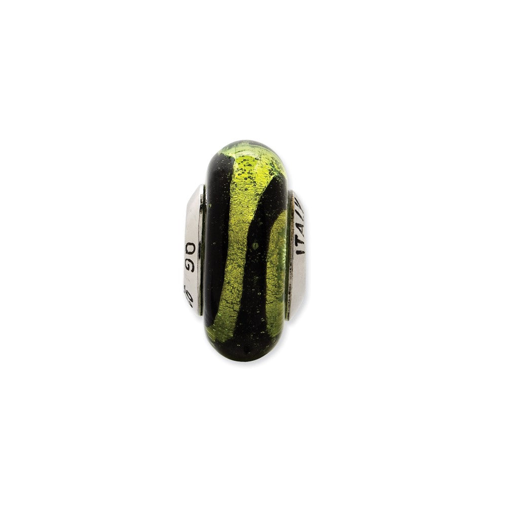 Sterlingsilber Reflections Lime/black Stripes Italienisch Murano Perle