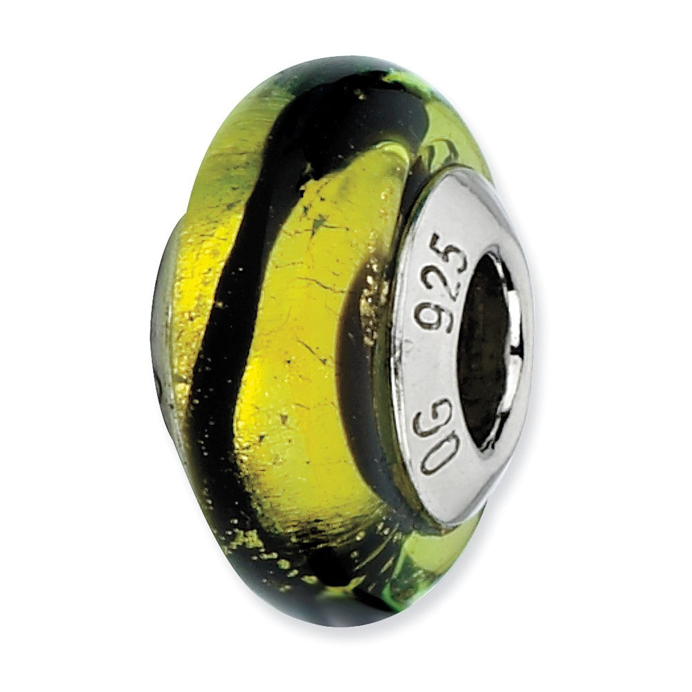 Sterlingsilber Reflections Lime/black Stripes Italienisch Murano Perle