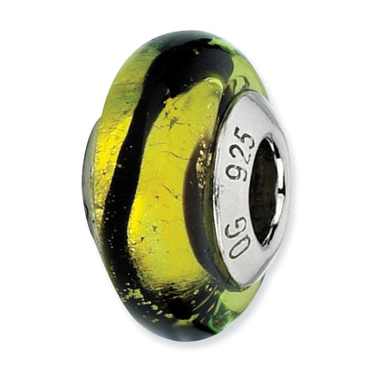 Sterlingsilber Reflections Lime/black Stripes Italienisch Murano Perle