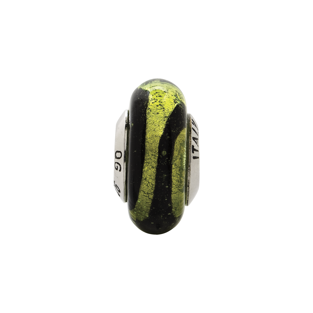Sterlingsilber Reflections Lime/black Stripes Italienisch Murano Perle