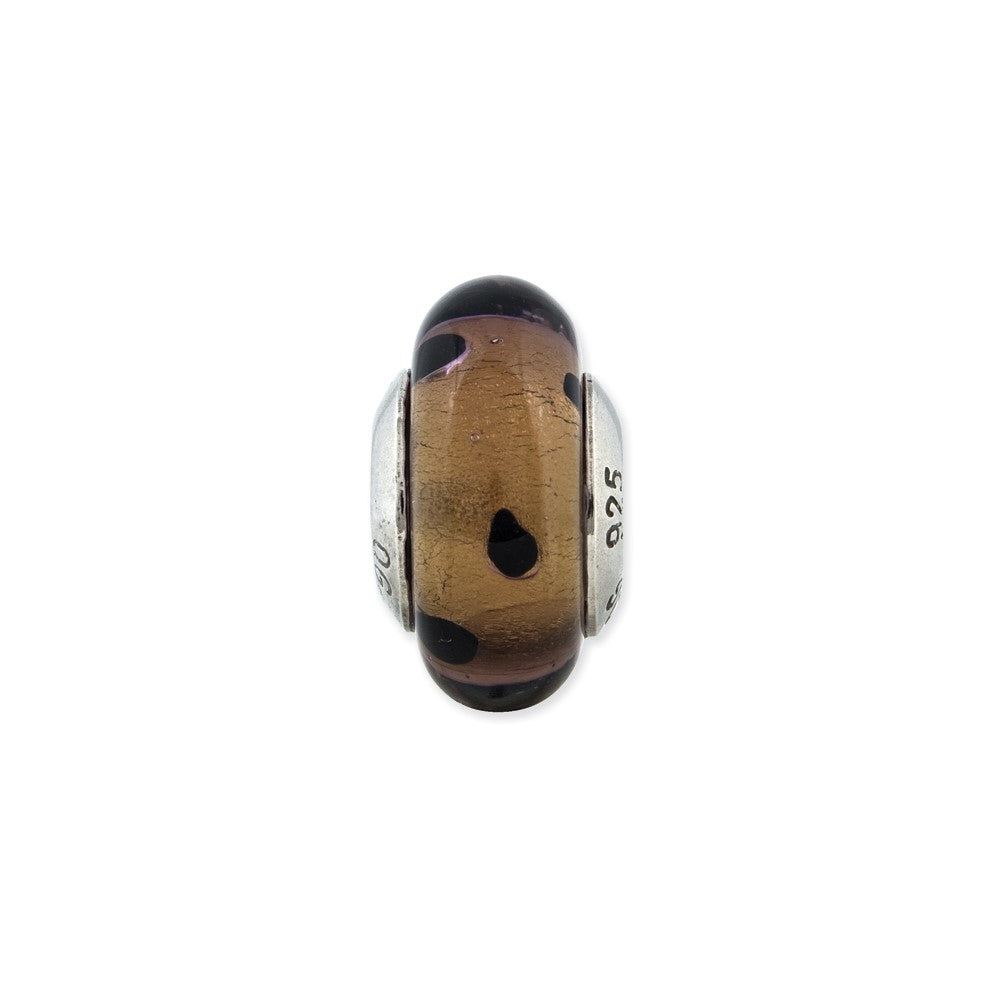 Sterlingsilber Reflections Braun mit Schwarz Dots Italienisch Murano Perle