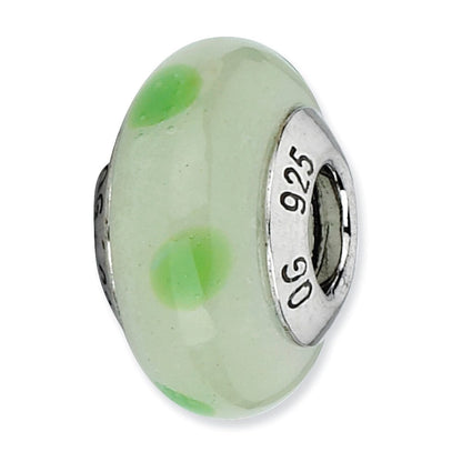 Sterlingsilber Reflections Lt Grün mit Grün Dots Italienisch Murano Perle