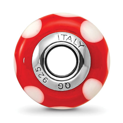 Sterlingsilber Reflections Rot mit Weiß Dots Italienisch Murano Perle