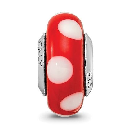 Sterlingsilber Reflections Rot mit Weiß Dots Italienisch Murano Perle