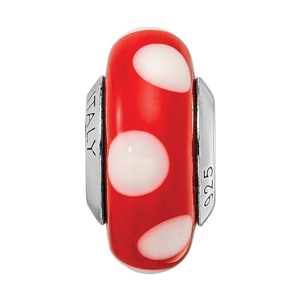 Sterlingsilber Reflections Rot mit Weiß Dots Italienisch Murano Perle