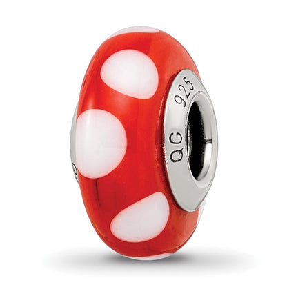 Sterlingsilber Reflections Rot mit Weiß Dots Italienisch Murano Perle