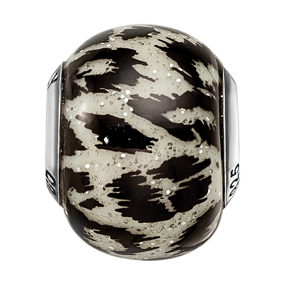 Sterlingsilber Reflections Weiß & Schwarz mit Glitzer Auflage Glas Perle