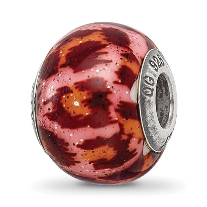 Sterlingsilber Reflections Rosa & Braun mit Glitzer Auflage Glas Perle