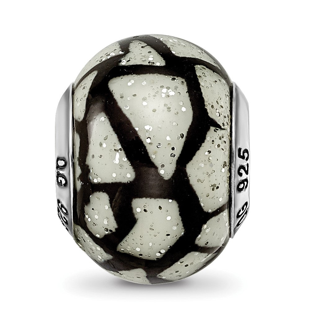Sterlingsilber Reflections Weiß/black mit Glitzer Auflage Glas Perle