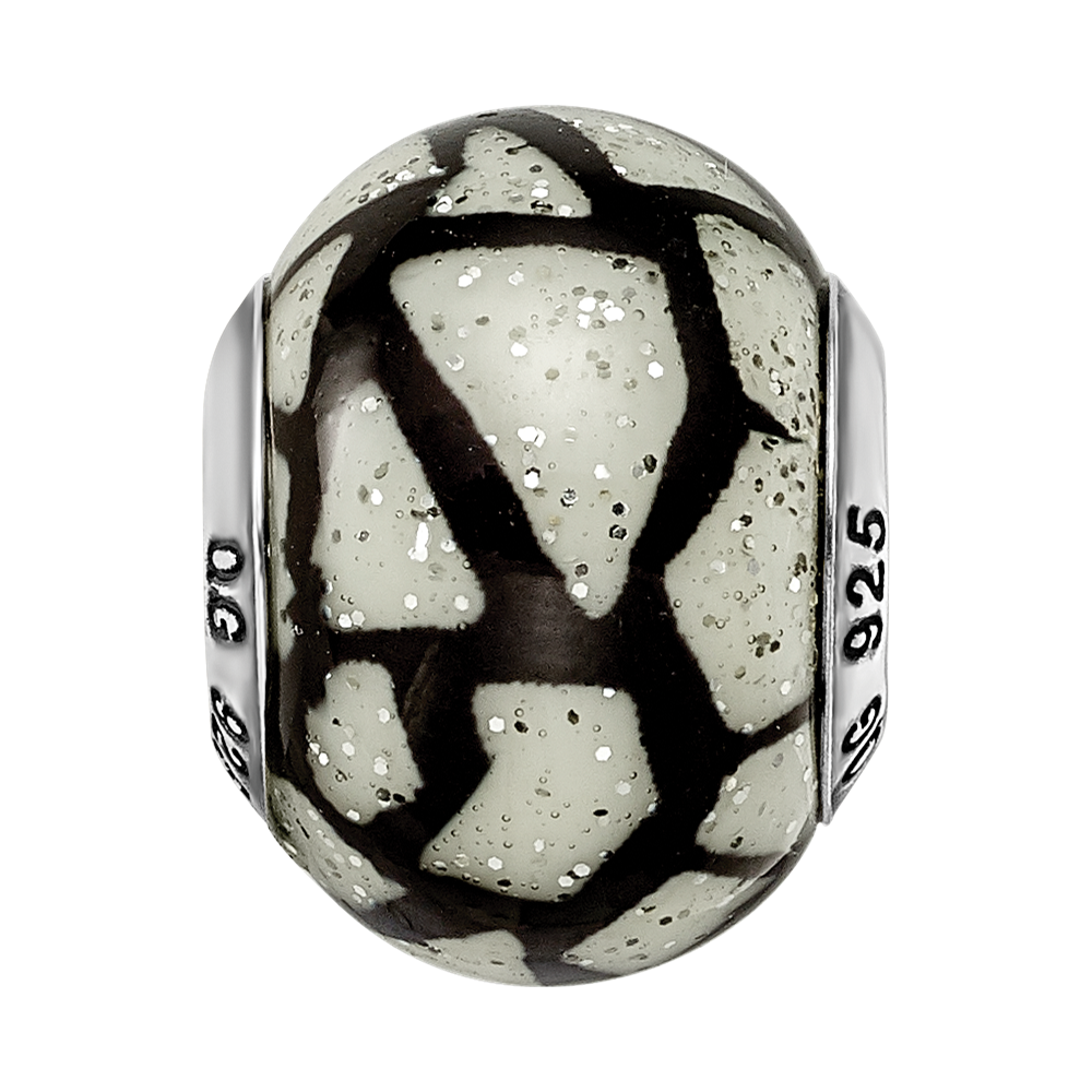Sterlingsilber Reflections Weiß/black mit Glitzer Auflage Glas Perle
