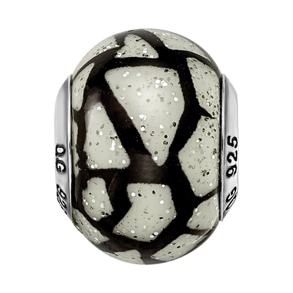 Sterlingsilber Reflections Weiß/black mit Glitzer Auflage Glas Perle