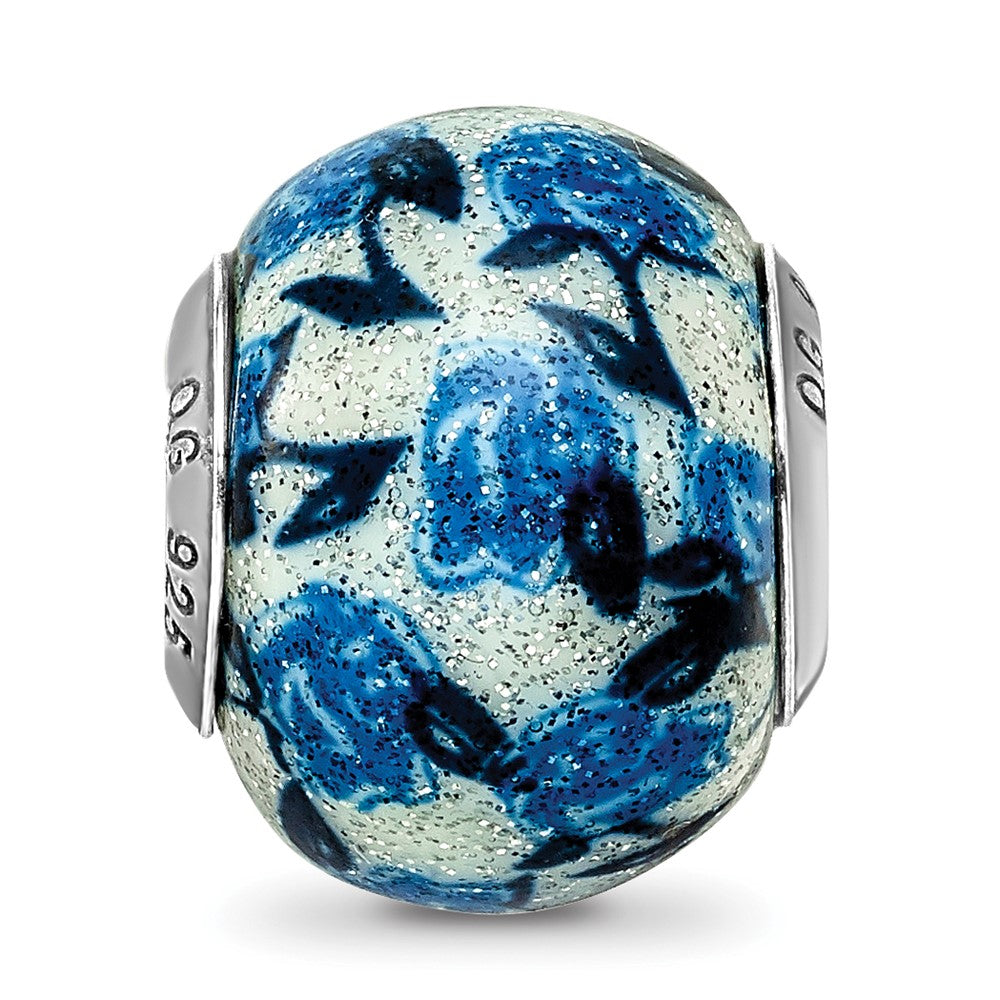 Sterlingsilber Reflections Blau Rose Glitzer Auflage Glas Perle