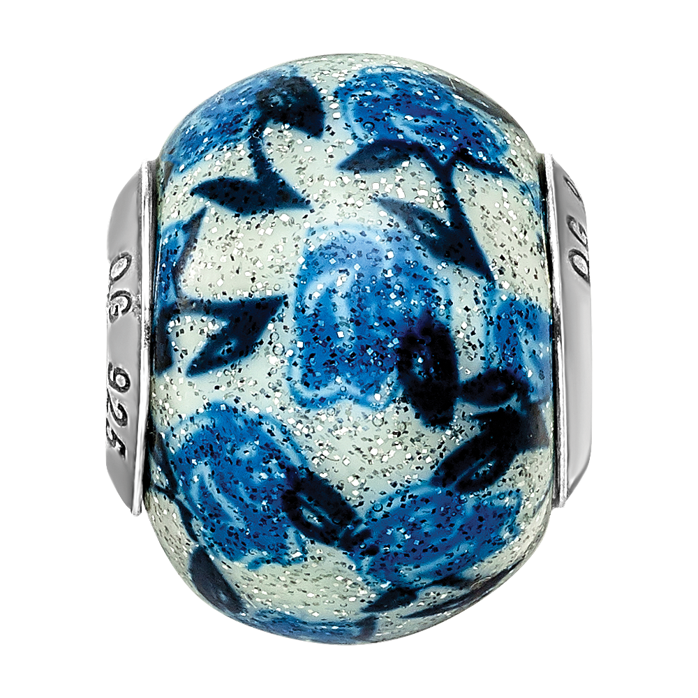 Sterlingsilber Reflections Blau Rose Glitzer Auflage Glas Perle