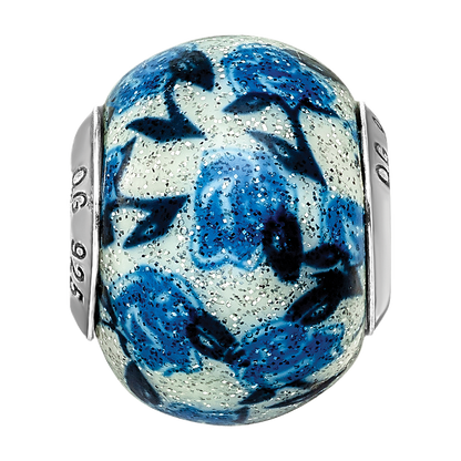 Sterlingsilber Reflections Blau Rose Glitzer Auflage Glas Perle