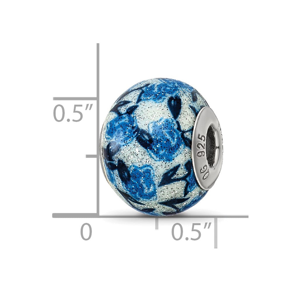 Sterlingsilber Reflections Blau Rose Glitzer Auflage Glas Perle