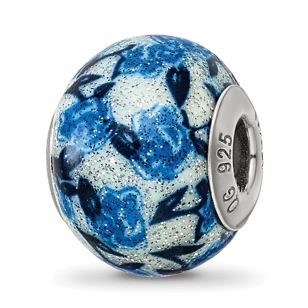 Sterlingsilber Reflections Blau Rose Glitzer Auflage Glas Perle