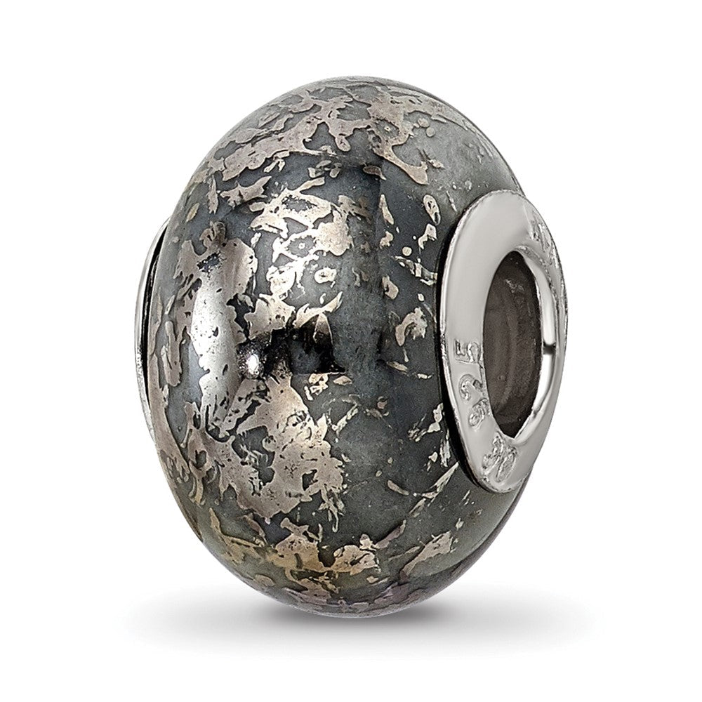 Sterlingsilber Reflections Grau mit Platin Foil Keramik Perle