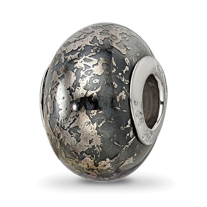 Sterlingsilber Reflections Grau mit Platin Foil Keramik Perle