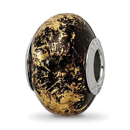Sterlingsilber Reflections Schwarz mit Gold Foil Keramik Perle