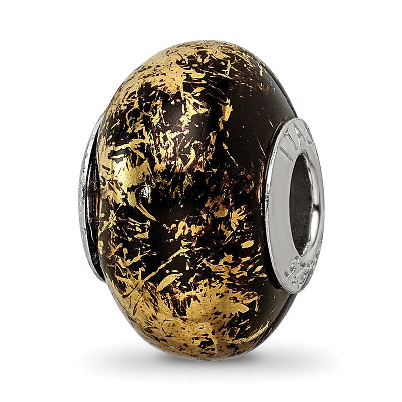 Sterlingsilber Reflections Schwarz mit Gold Foil Keramik Perle
